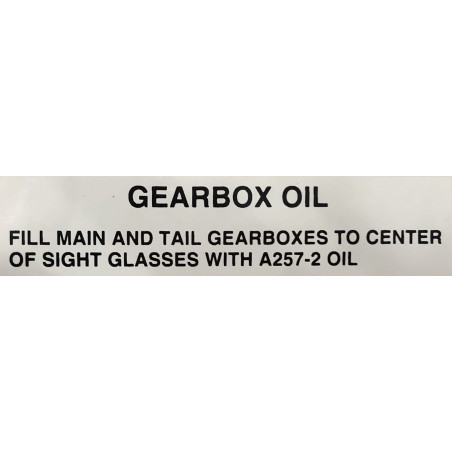 F654-14  Naklejka "Gearbox Oil..." ROBINSON R22 / R44